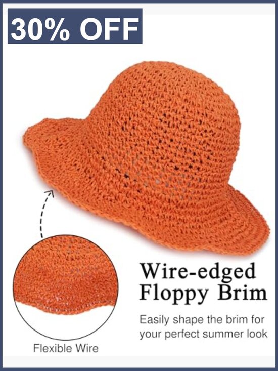 Wide Brim Straw Sun Hat - Foldable Floppy Beach Hat for Summer main image 7
